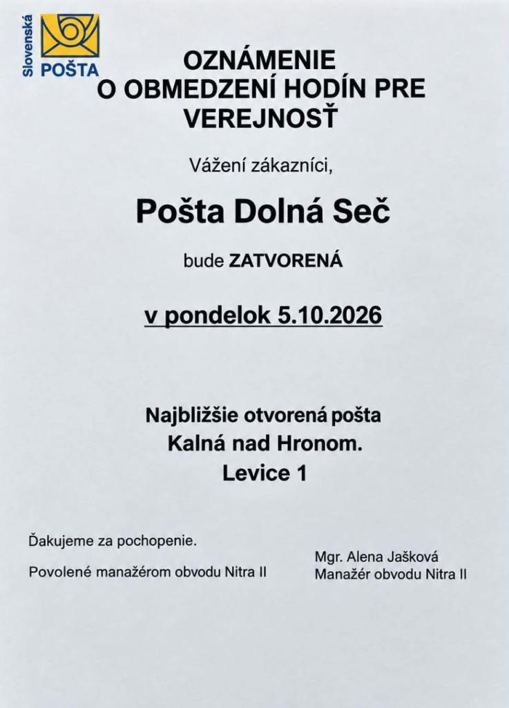 Oznam slovenská pošta
