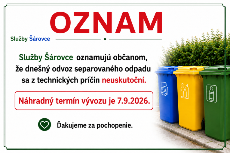 Zmena termínu odvozu separovaného odpadu