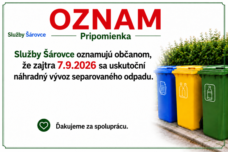 Pripomienka vývozu separovaného odpadu